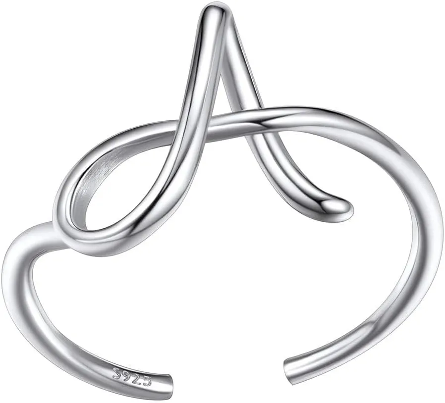 SILVERCUTE S925 Initial Rings, Adjustable Size 6-12 Statement Alphabet Letter A-Z Jewelry Personalized Twisted Initials Rings Sterling Silver Stacking Ring for Women