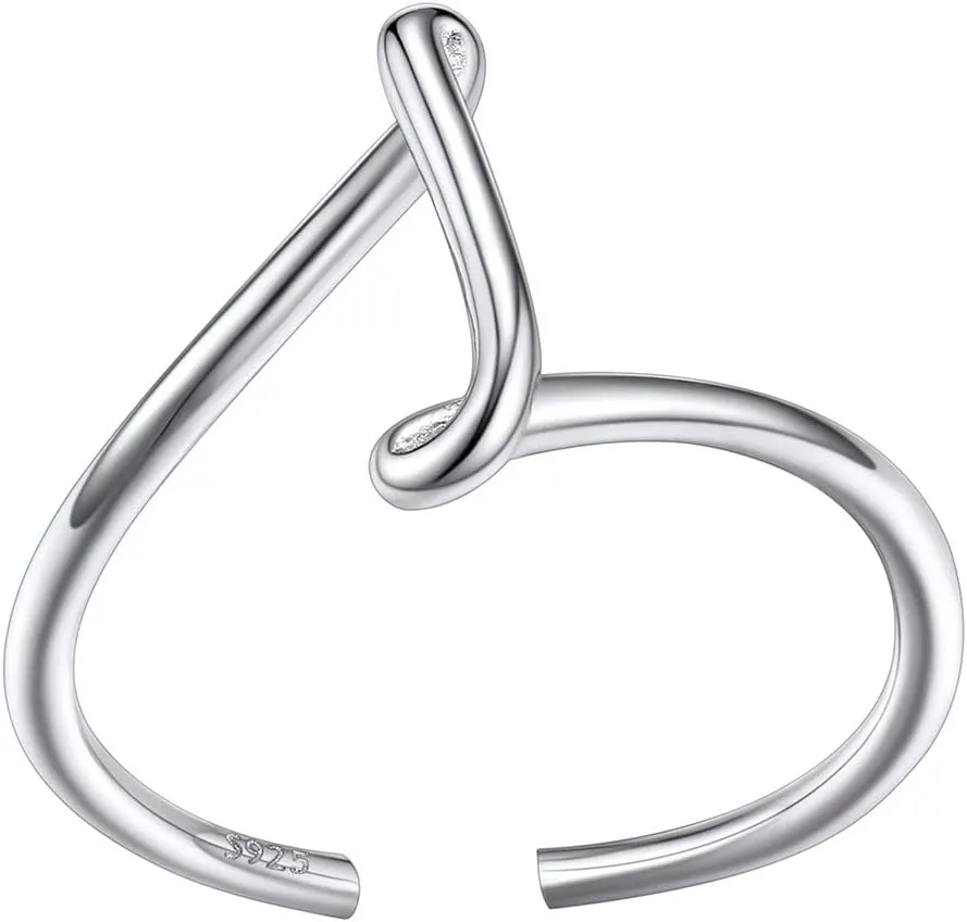 SILVERCUTE S925 Initial Rings, Adjustable Size 6-12 Statement Alphabet Letter A-Z Jewelry Personalized Twisted Initials Rings Sterling Silver Stacking Ring for Women