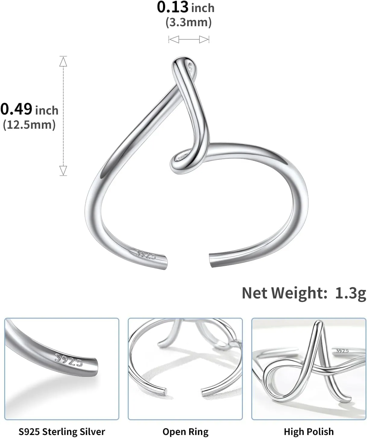 SILVERCUTE S925 Initial Rings, Adjustable Size 6-12 Statement Alphabet Letter A-Z Jewelry Personalized Twisted Initials Rings Sterling Silver Stacking Ring for Women