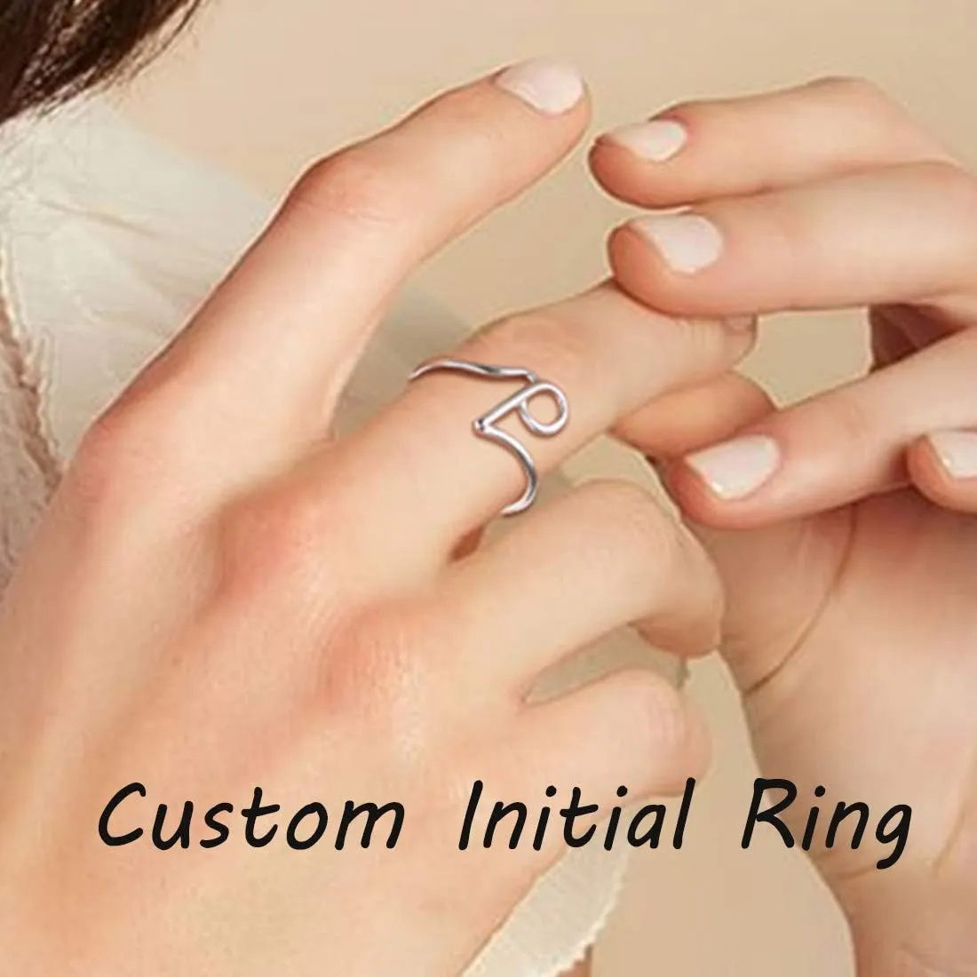 SILVERCUTE S925 Initial Rings, Adjustable Size 6-12 Statement Alphabet Letter A-Z Jewelry Personalized Twisted Initials Rings Sterling Silver Stacking Ring for Women