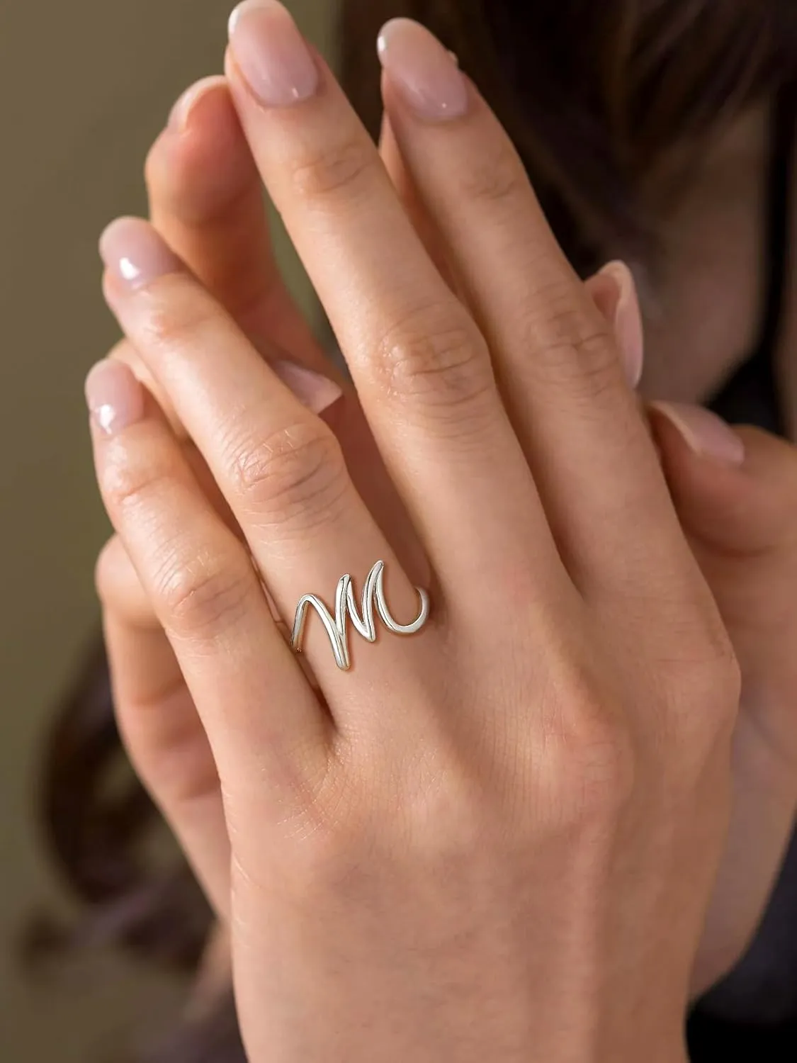 SILVERCUTE S925 Initial Rings, Adjustable Size 6-12 Statement Alphabet Letter A-Z Jewelry Personalized Twisted Initials Rings Sterling Silver Stacking Ring for Women