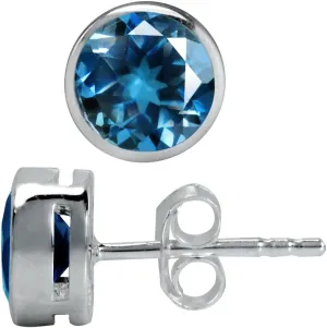 Silvershake 6MM Round Shape Bazel Set Birthstone Gemstone 925 Sterling Silver Stud Post Earrings Jewelry for Business Women or Teens