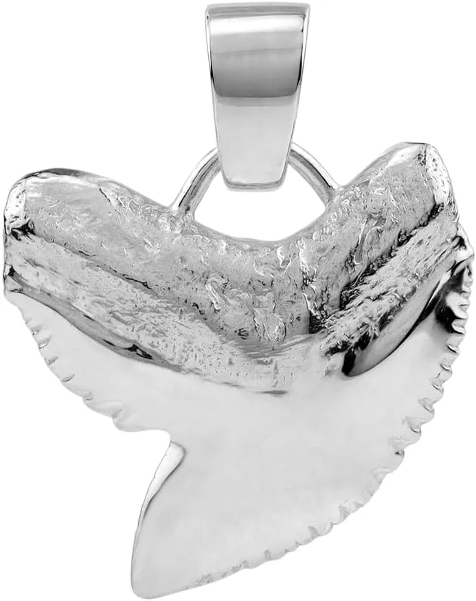 Silvershake White Gold Plated 925 Sterling Silver Tiger Shark Tooth Sealife Casual Pendant Jewelry for Women