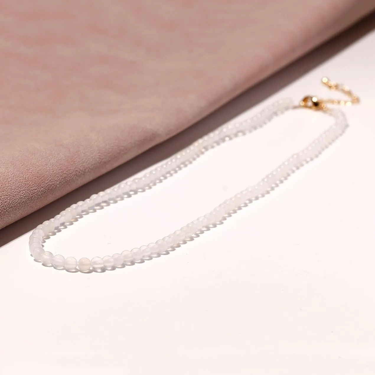 Simple Choker Necklace for Women Real Stone and Crystals Necklaces 4mm Beaded Choker Jewelry Meditation Gift for Women (16" 2")