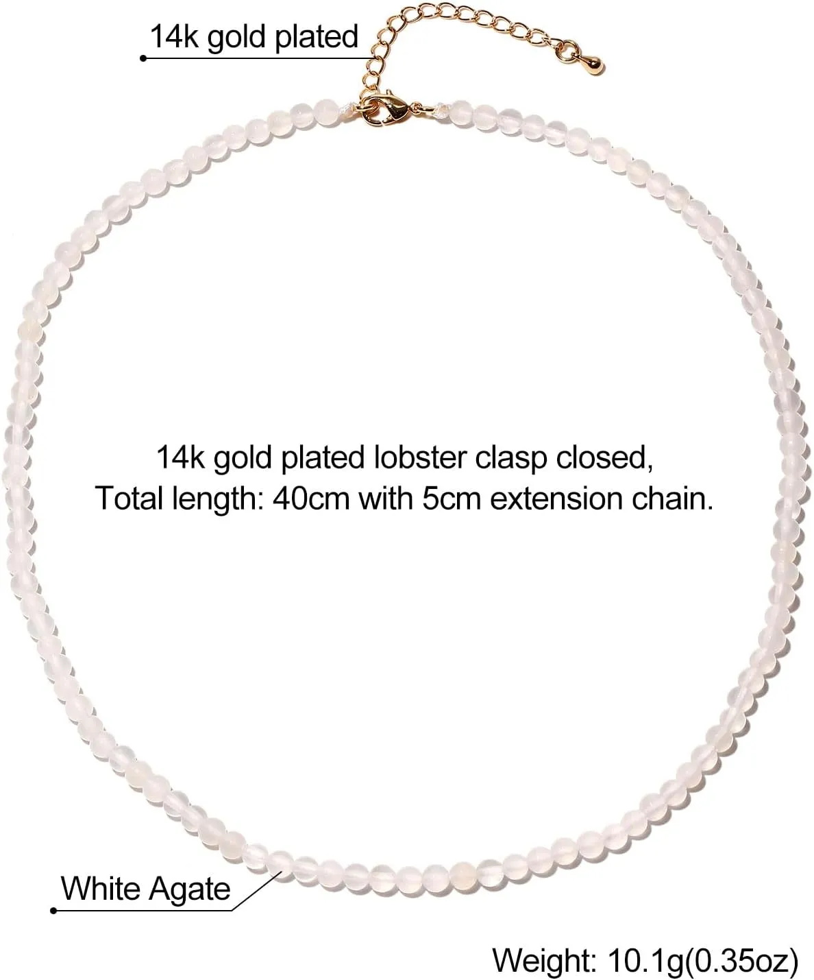 Simple Choker Necklace for Women Real Stone and Crystals Necklaces 4mm Beaded Choker Jewelry Meditation Gift for Women (16" 2")