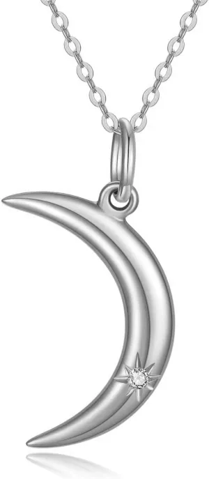 SISGEM 14K Gold Natural Diamond Moon Pendant Necklaces Jewelry Anniversary Presents for Women, Wife, Mom16 2"