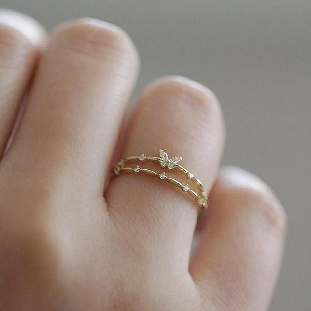 Sither Butterfly Crystal Rings for Women Boho Butterfly Rings Jewelry for Halloween Christmas Gift
