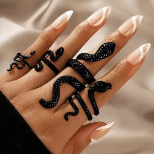 Sither Snake Rings Pack for Women Men Vintage Punk Snake Open Rings Snake Jewelry Rings for Christmas Gift(4 packs) (black)