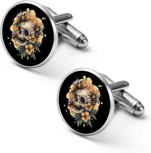 Skull with Bees Flowers Fashion Cufflinks For Men Alloy Tuxedo Shirt Cuff Links For Business Wedding Party 2.0cm