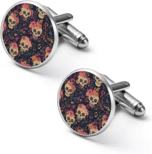 Skulls with Floral Flowers Fashion Cufflinks For Men Alloy Tuxedo Shirt Cuff Links For Business Wedding Party 2.0cm