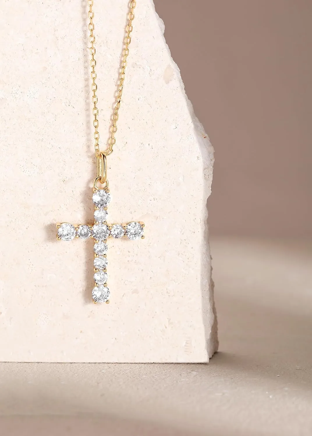 S.Leaf Cross Necklace for Women Cross Chain Necklace Sterling Silver Cubic Zirconia Gold Cross Necklace for Women