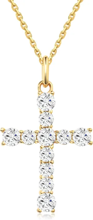 S.Leaf Cross Necklace for Women Cross Chain Necklace Sterling Silver Cubic Zirconia Gold Cross Necklace for Women