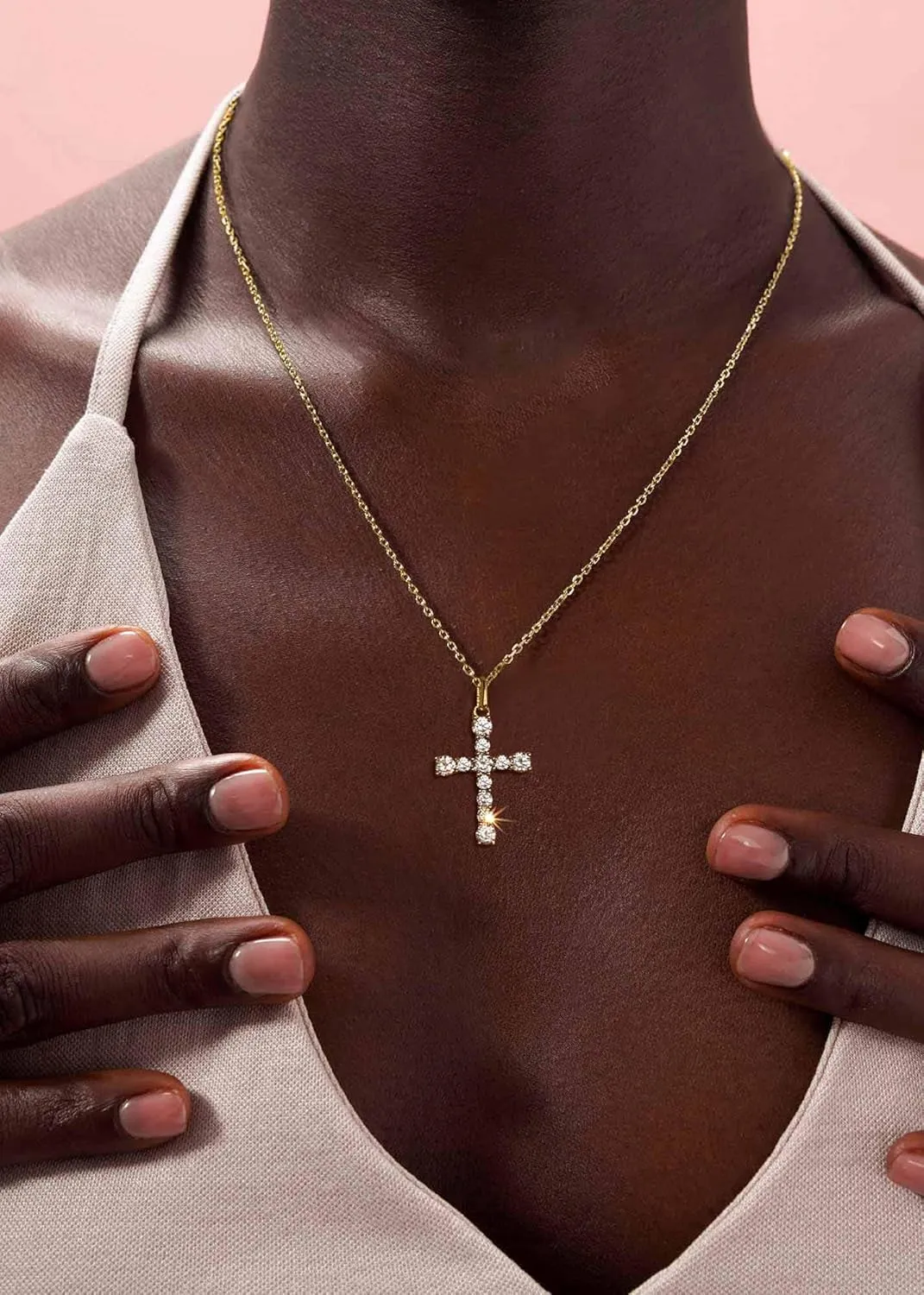 S.Leaf Cross Necklace for Women Cross Chain Necklace Sterling Silver Cubic Zirconia Gold Cross Necklace for Women