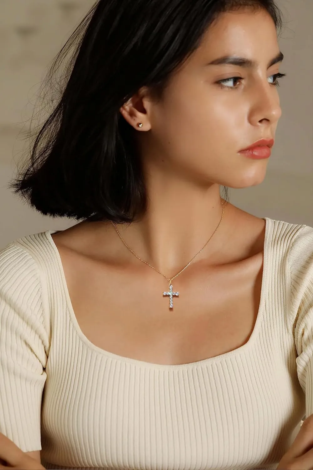 S.Leaf Cross Necklace for Women Cross Chain Necklace Sterling Silver Cubic Zirconia Gold Cross Necklace for Women