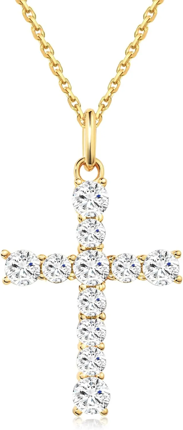 S.Leaf Cross Necklace for Women Cross Chain Necklace Sterling Silver Cubic Zirconia Gold Cross Necklace for Women