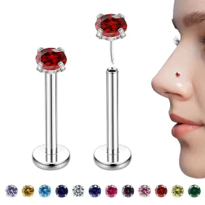 Sliver Birthstone Nose Stud, 3mm Stainless Steel Earrings Tragus Piercing Jewelry, 20g Hypoallergenic Handmade Small Nose Rings Studs for Women Men Flat Back Nose Stud Jewelry