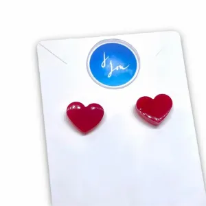 Small Red Heart Shaped Stud Earrings, Cute Fun Post Earrings For Girls, Womens Valentines Day Jewelry, Simple Dainty Minimalist Gift For Her