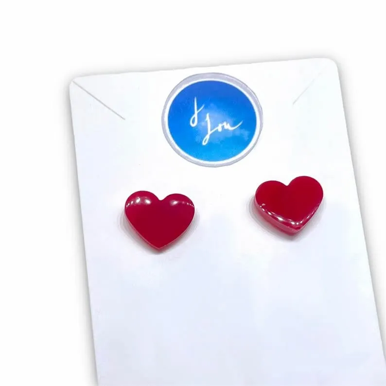 Small Red Heart Shaped Stud Earrings, Cute Fun Post Earrings For Girls, Womens Valentines Day Jewelry, Simple Dainty Minimalist Gift For Her