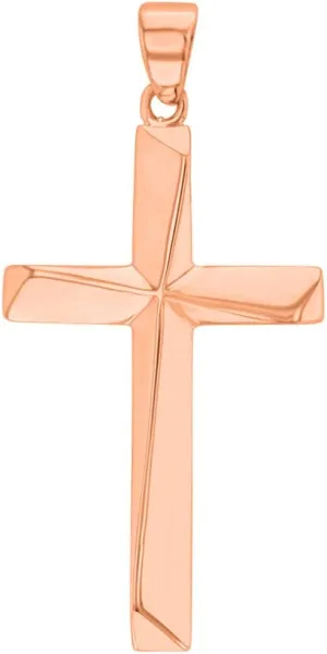 Solid 14K Rose Gold Elegant Religious Plain Cross Pendant