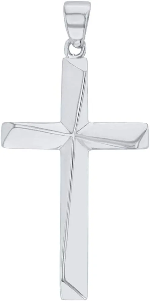 Solid 14K White Gold Elegant Religious Plain Cross Pendant Necklace