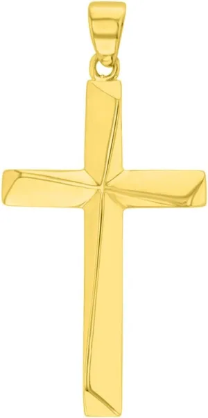 Solid 14K Yellow Gold Elegant Religious Plain Cross Pendant