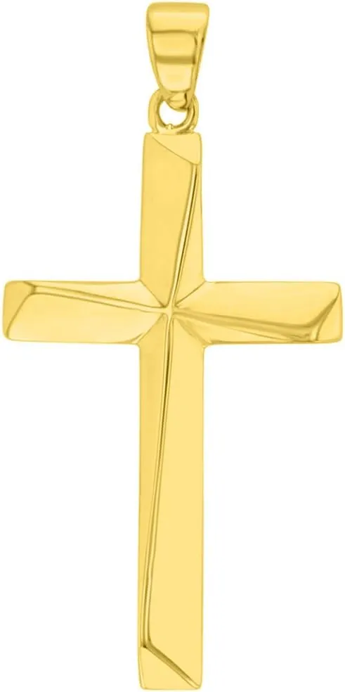 Solid 14K Yellow Gold Elegant Religious Plain Cross Pendant