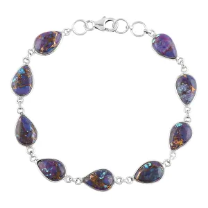Solid 925 Sterling Silver Bezel Bracelet, Purple Turquoise Gemstone, Elegant Minimalist Jewelry, Healing Crystals Handmade Bracelet, December Birthstone, Gift for Women