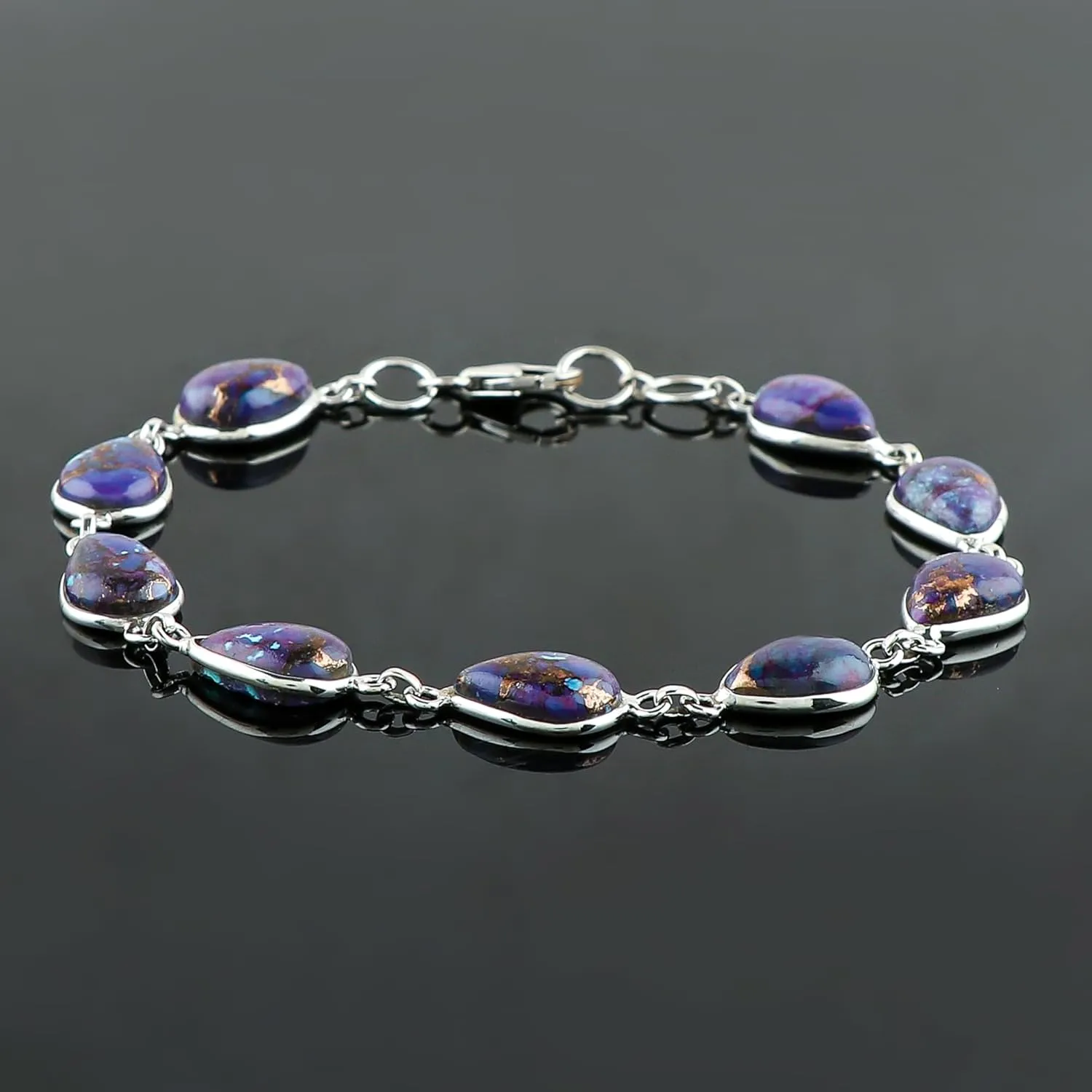 Solid 925 Sterling Silver Bezel Bracelet, Purple Turquoise Gemstone, Elegant Minimalist Jewelry, Healing Crystals Handmade Bracelet, December Birthstone, Gift for Women