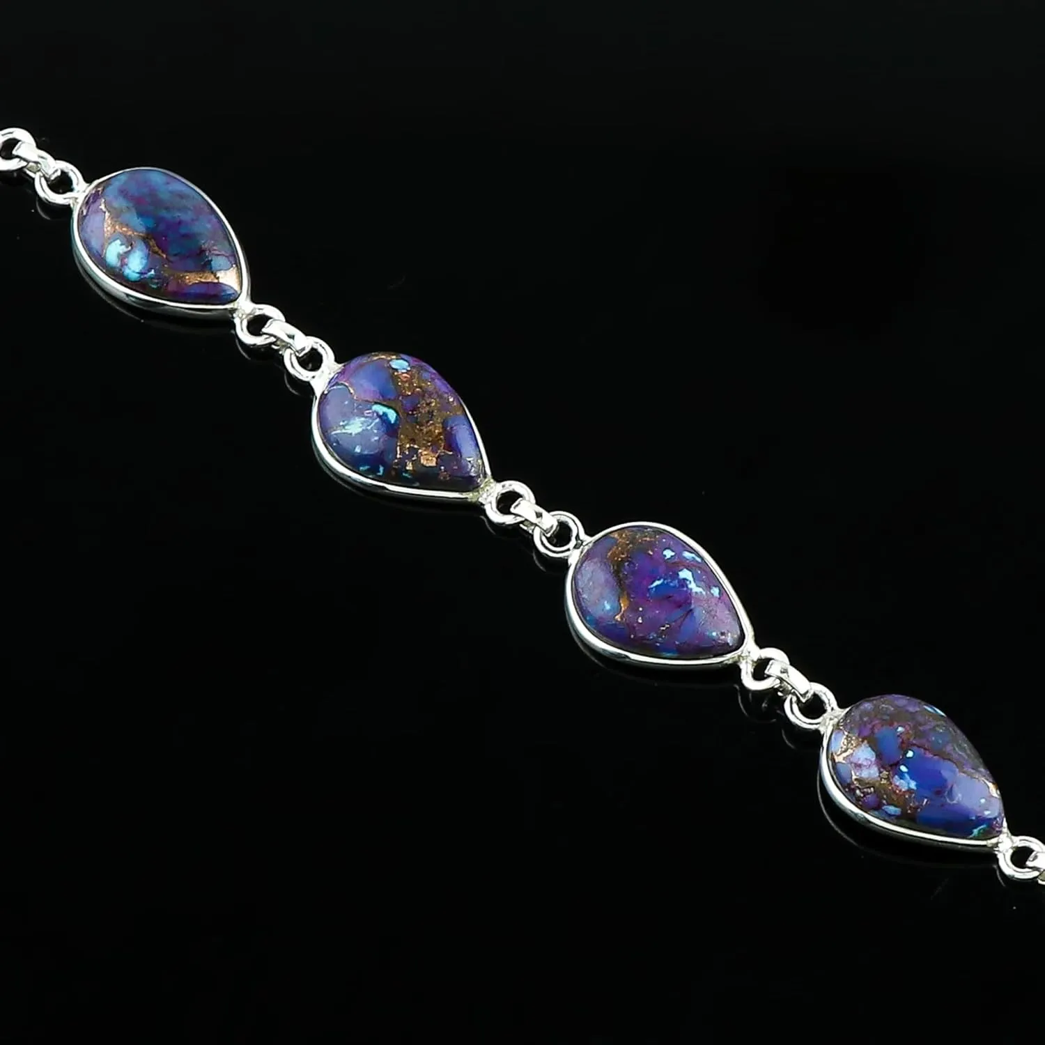 Solid 925 Sterling Silver Bezel Bracelet, Purple Turquoise Gemstone, Elegant Minimalist Jewelry, Healing Crystals Handmade Bracelet, December Birthstone, Gift for Women