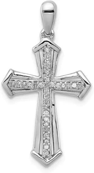 Solid 925 Sterling Silver Diamond Cross Pendant Small Charm 1" (.13 cttw.)