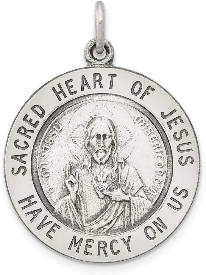 Sonia Jewels Real 925 Sterling Silver Sacred Heart of Jesus Pendant Charm Medal - 30mm x 22mm