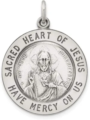 Sonia Jewels Real 925 Sterling Silver Sacred Heart of Jesus Pendant Charm Medal - 30mm x 22mm