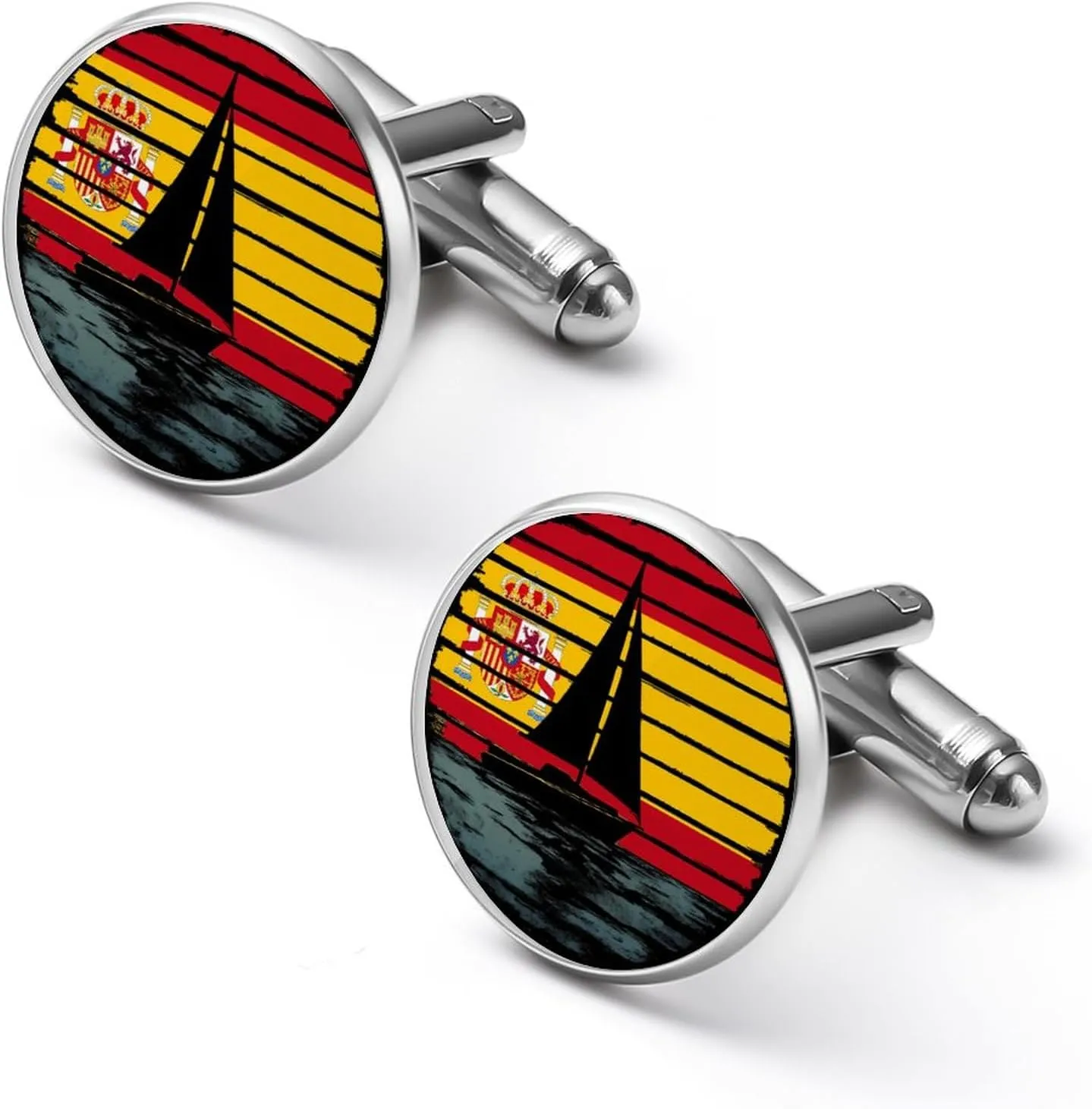 Spanish Flag Sailing Sailboat Ship Fashion Cufflinks For Men Alloy Tuxedo Shirt Cuff Links For Business Wedding Party 2.0cm