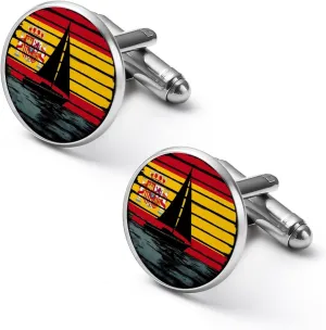 Spanish Flag Sailing Sailboat Ship Fashion Cufflinks For Men Alloy Tuxedo Shirt Cuff Links For Business Wedding Party 2.0cm