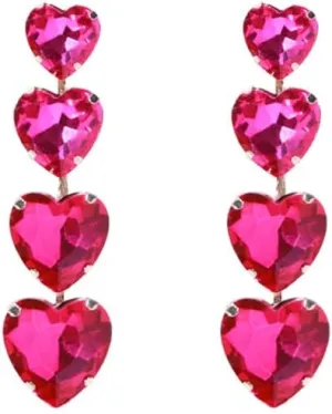 Sparkle Long Tassel Crystal Heart Earrings for Women Rhinestone Love Heart Dangle Drop Earrings Statement Jewelry Valentine's Day Wedding Party Gifts