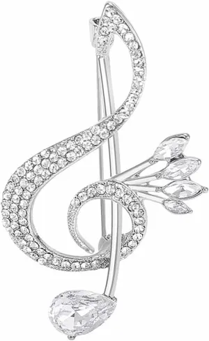 Sparkling Rhinestone Musical Note Brooch Pin Gold/Silver/Blue/Purple Crystal Note Brooch Lapel Pins 70/80S Music Enthusiast Pin Suit Dress Bag Hat Jewelry for Women