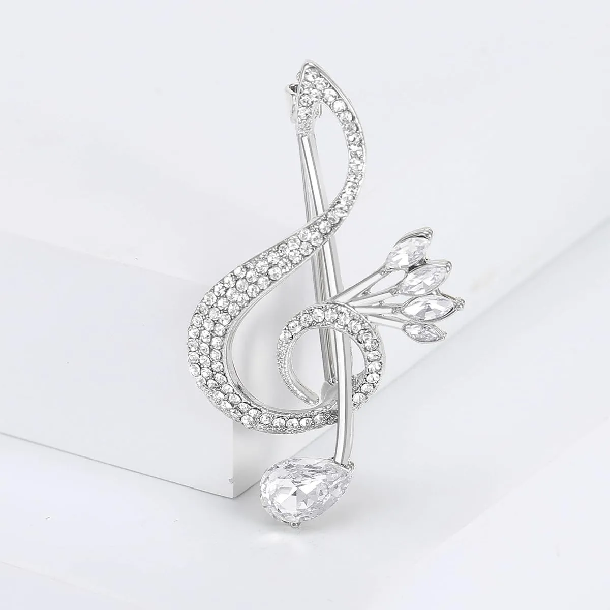Sparkling Rhinestone Musical Note Brooch Pin Gold/Silver/Blue/Purple Crystal Note Brooch Lapel Pins 70/80S Music Enthusiast Pin Suit Dress Bag Hat Jewelry for Women