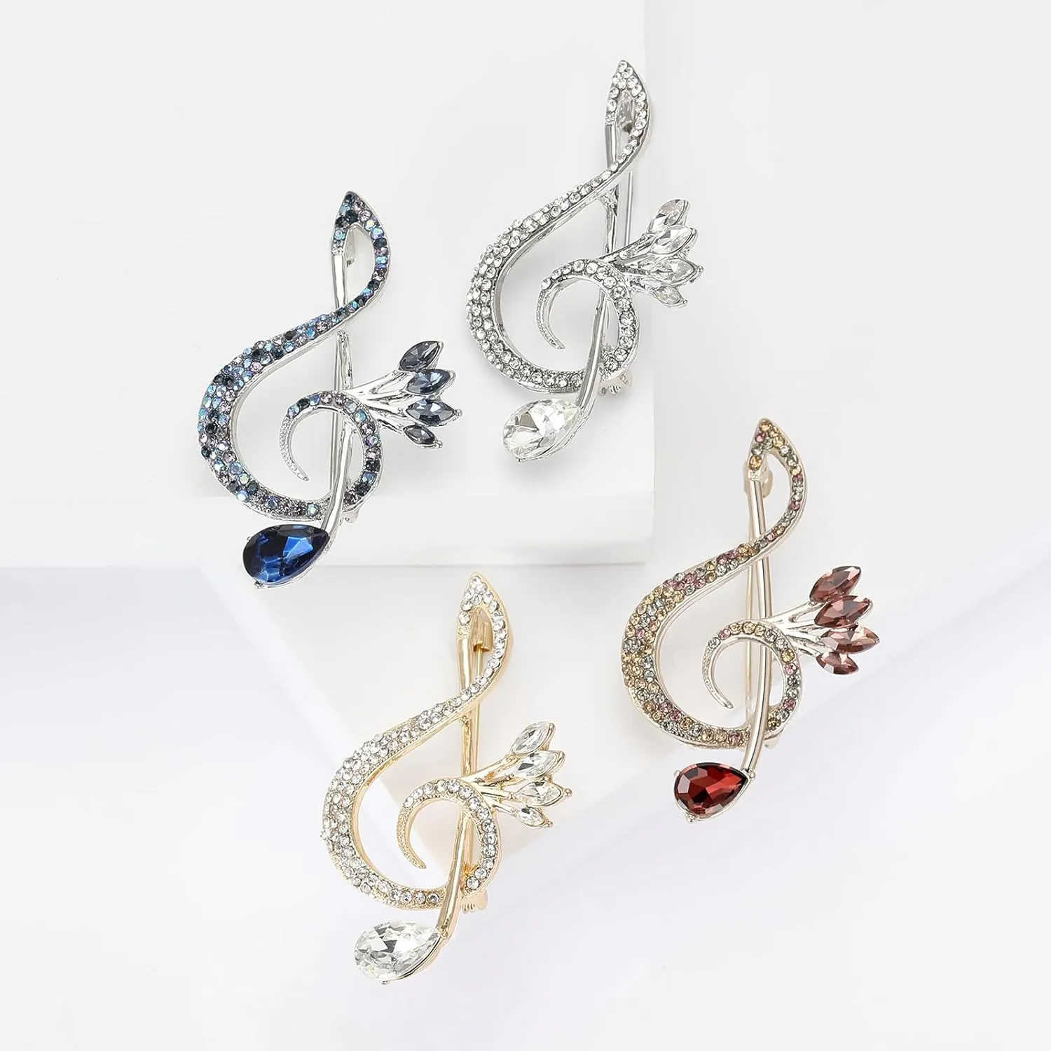 Sparkling Rhinestone Musical Note Brooch Pin Gold/Silver/Blue/Purple Crystal Note Brooch Lapel Pins 70/80S Music Enthusiast Pin Suit Dress Bag Hat Jewelry for Women