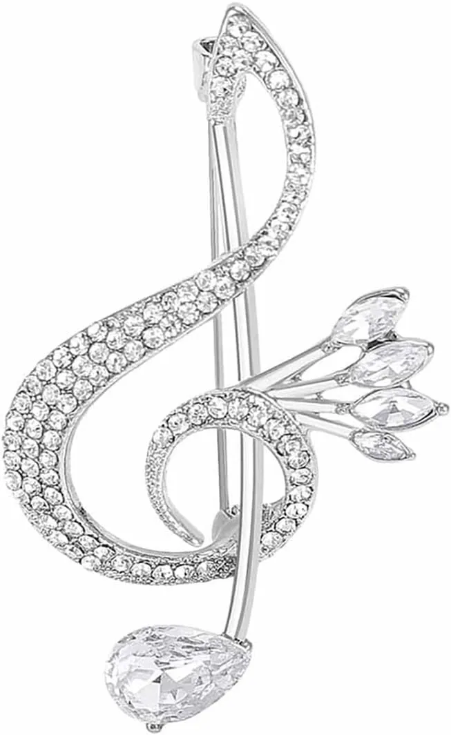 Sparkling Rhinestone Musical Note Brooch Pin Gold/Silver/Blue/Purple Crystal Note Brooch Lapel Pins 70/80S Music Enthusiast Pin Suit Dress Bag Hat Jewelry for Women