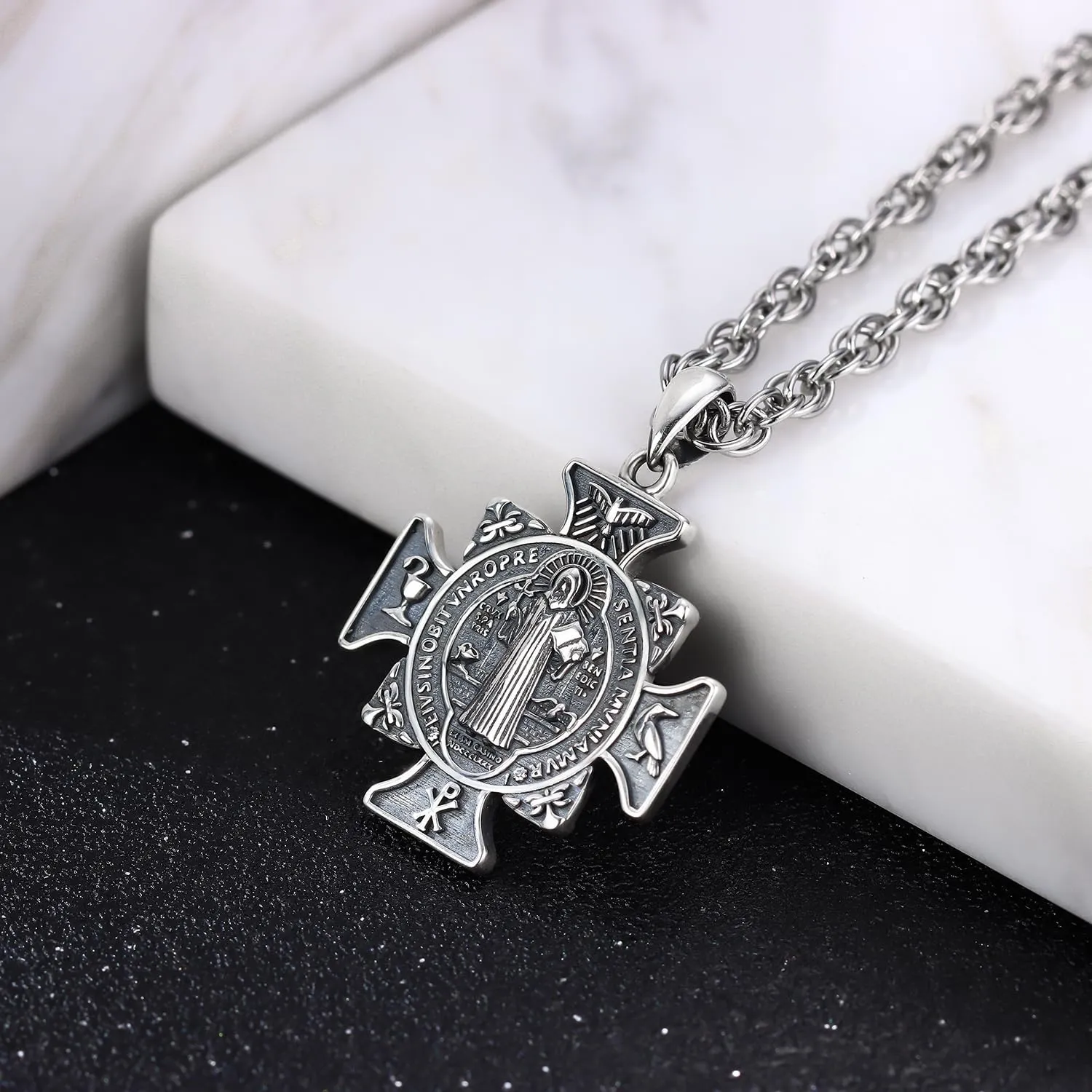 St Christopher/Benedict/Michael Pendant for Men, S925 Sterling Silver Cross Pendants Medals Protection Religious Amulet Jewelry For Men Women