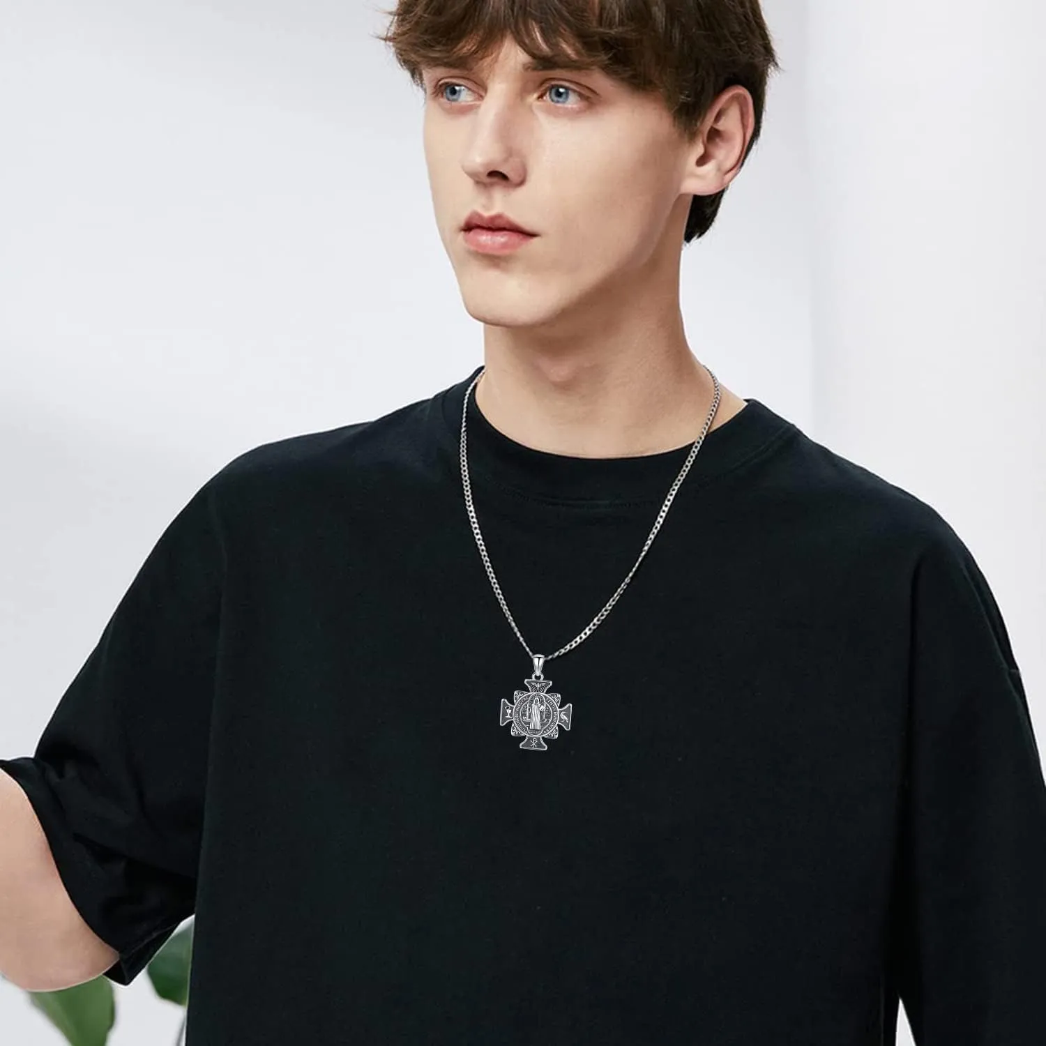 St Christopher/Benedict/Michael Pendant for Men, S925 Sterling Silver Cross Pendants Medals Protection Religious Amulet Jewelry For Men Women