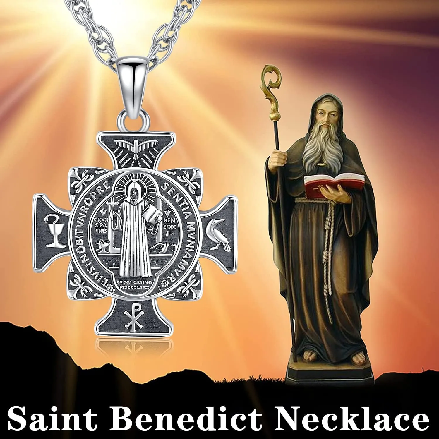 St Christopher/Benedict/Michael Pendant for Men, S925 Sterling Silver Cross Pendants Medals Protection Religious Amulet Jewelry For Men Women