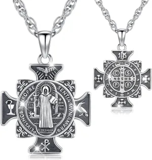 St Christopher/Benedict/Michael Pendant for Men, S925 Sterling Silver Cross Pendants Medals Protection Religious Amulet Jewelry For Men Women