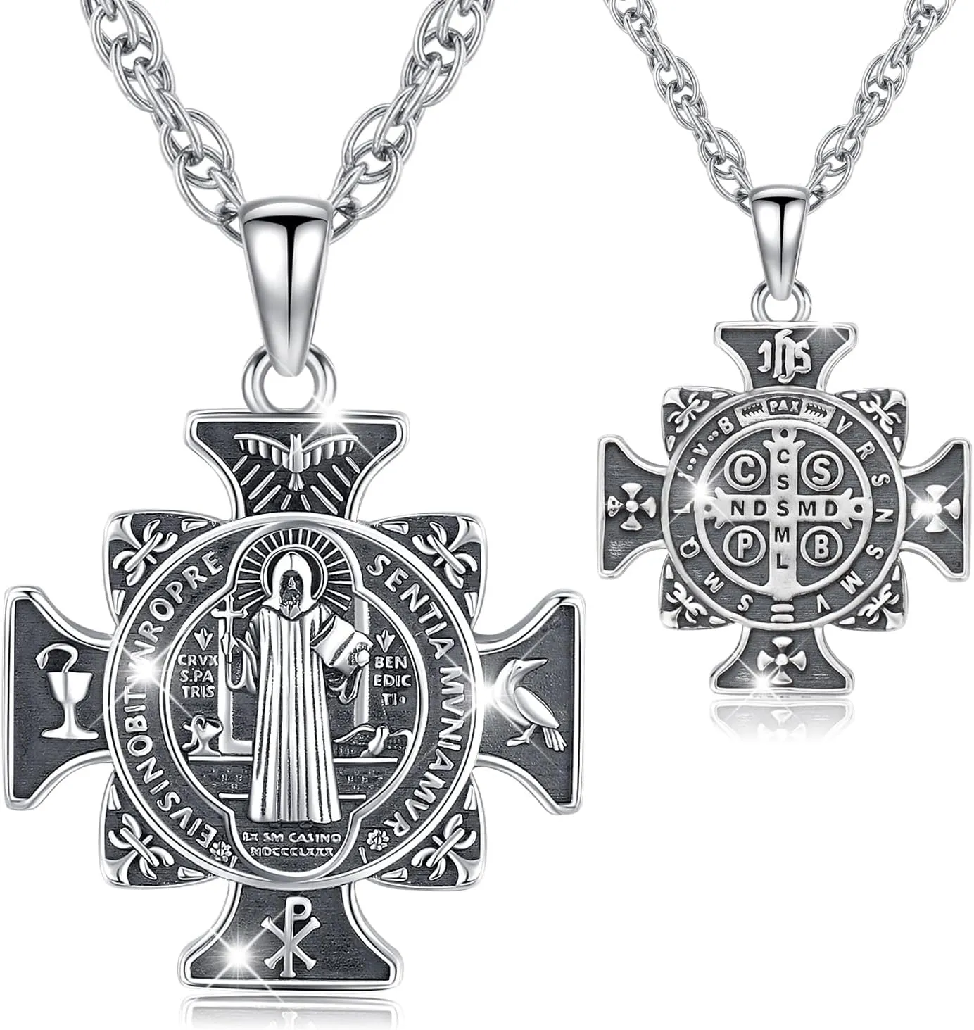 St Christopher/Benedict/Michael Pendant for Men, S925 Sterling Silver Cross Pendants Medals Protection Religious Amulet Jewelry For Men Women