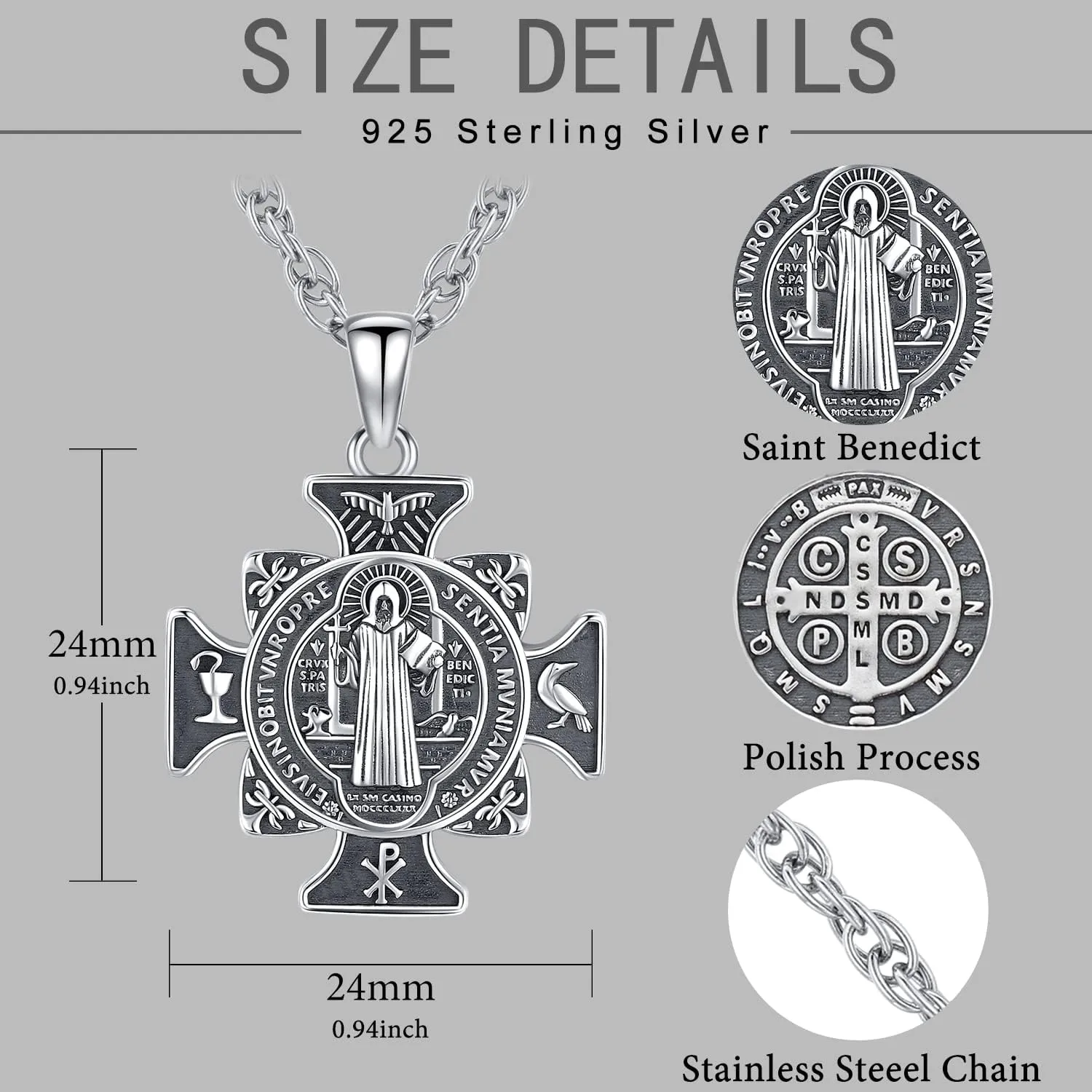 St Christopher/Benedict/Michael Pendant for Men, S925 Sterling Silver Cross Pendants Medals Protection Religious Amulet Jewelry For Men Women