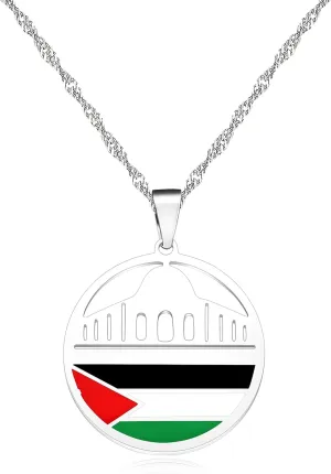 Stainless Steel Palestine Necklace, Dome Pendant, Arabic Calligraphy Islamic Jewelry, Muslim Religious Gift for Men and Women, Middle Eastern Heritage Necklace Y5137
