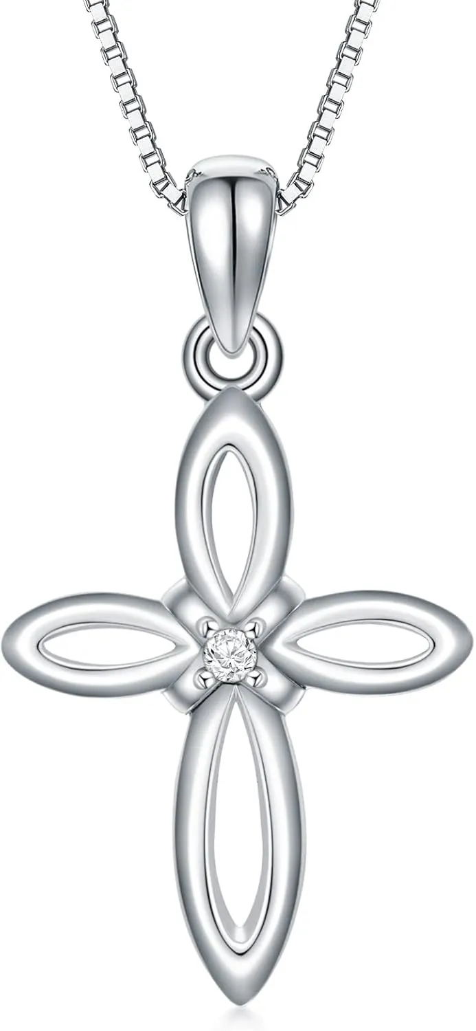 Sterling Silver 1/20 CT Natural Diamonds Cross Necklace for Women,Diamond Jewelry Gift for women,girlfriend(I2-I3 Clarity)