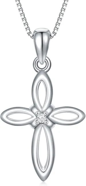 Sterling Silver 1/20 CT Natural Diamonds Cross Necklace for Women,Diamond Jewelry Gift for women,girlfriend(I2-I3 Clarity)