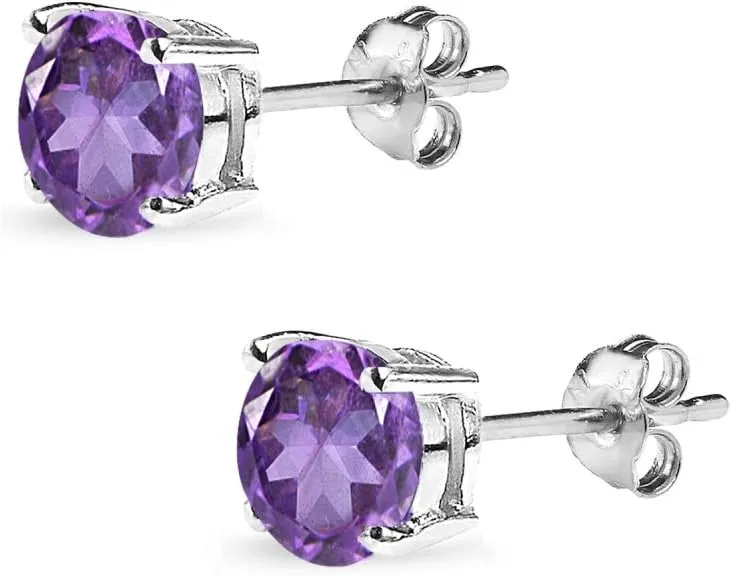Sterling Silver African Amethyst Round-Cut Solitaire Stud Earrings for Women
