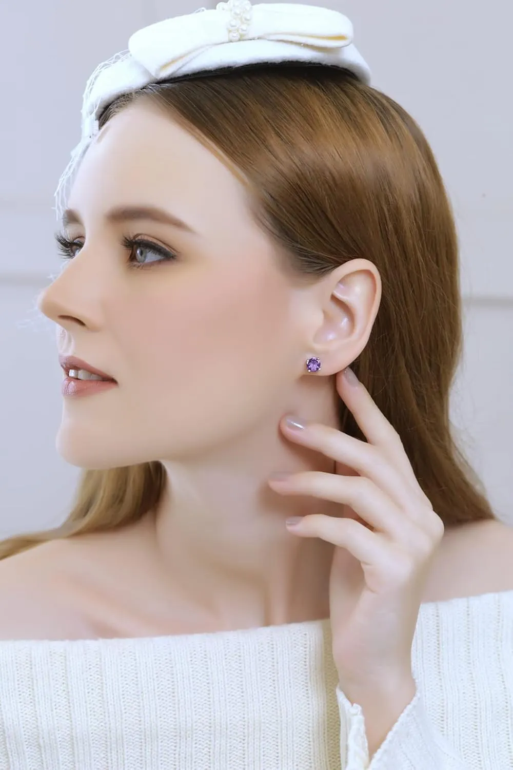 Sterling Silver African Amethyst Round-Cut Solitaire Stud Earrings for Women